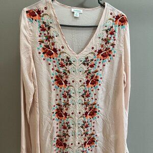 Sundance Embroidered Satin Long Sleeve Tunic Top